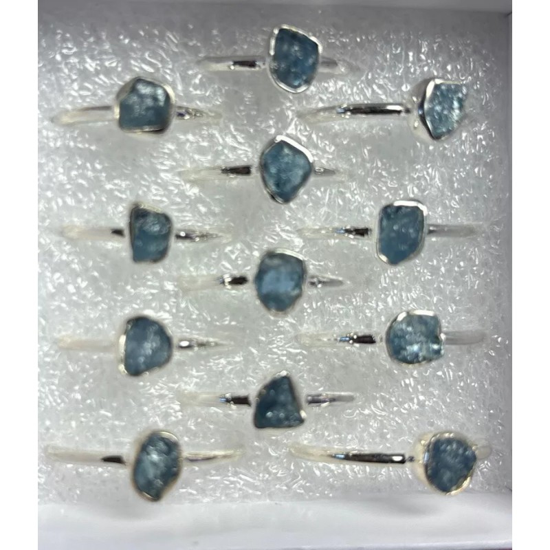 Natural Creations sterling silver stackable ring Size 7 Aquamarine Raw