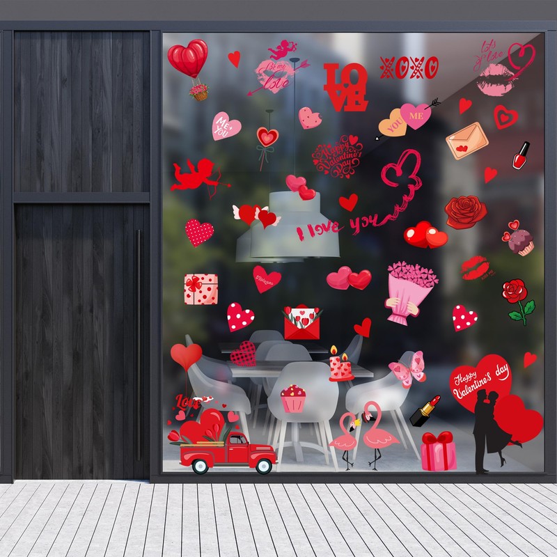 Valentines Day Decor Window clings 10 Sheet for Glass Windows
