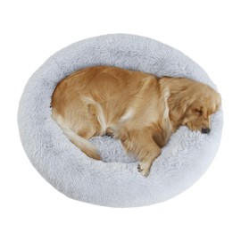 Bunlitent 39'' inch Calming Dog Bed, Plush Anti-Anxiety Donut Dog Bed for Small Medium Large Dogs, Warming Cozy Soft Cute Round Washable, Marshmallow Cuddler Nest Pet Bed, Grey