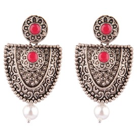 Efulgenz Indian Oxidized Jewelry Boho Vintage Tribal Crystal Faux Pearl Peacock Dangle Statement Earrings for Women, Copper, not known,