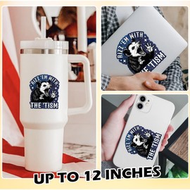 Rizz Em with The Tism Sticker Funny Opossum Sarcastic Dark Humor Possum Sarcastic Decal Waterproof Die Cut Vinyl & Transparent DTF Decal for Water Bottle Laptop Car Helmet Gifts for Her Him