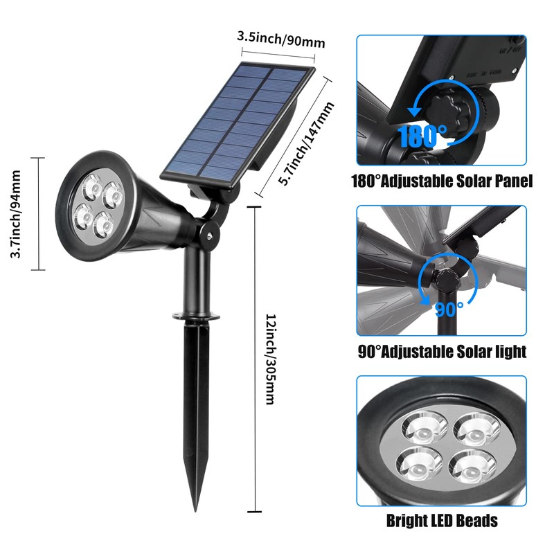 T-SUN (2 Pack LED Solar Spotlight, Waterproof Outdoor Security Garden