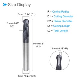 CoCud Ball Nose End Mill, 3mm Radius 6mm Shank 50mm Length, AlTiN Coated P05 Carbide 2 Flutes Milling Cutter CNC Router Bit - (Applications: for Stainless Steel Hardened Steel)