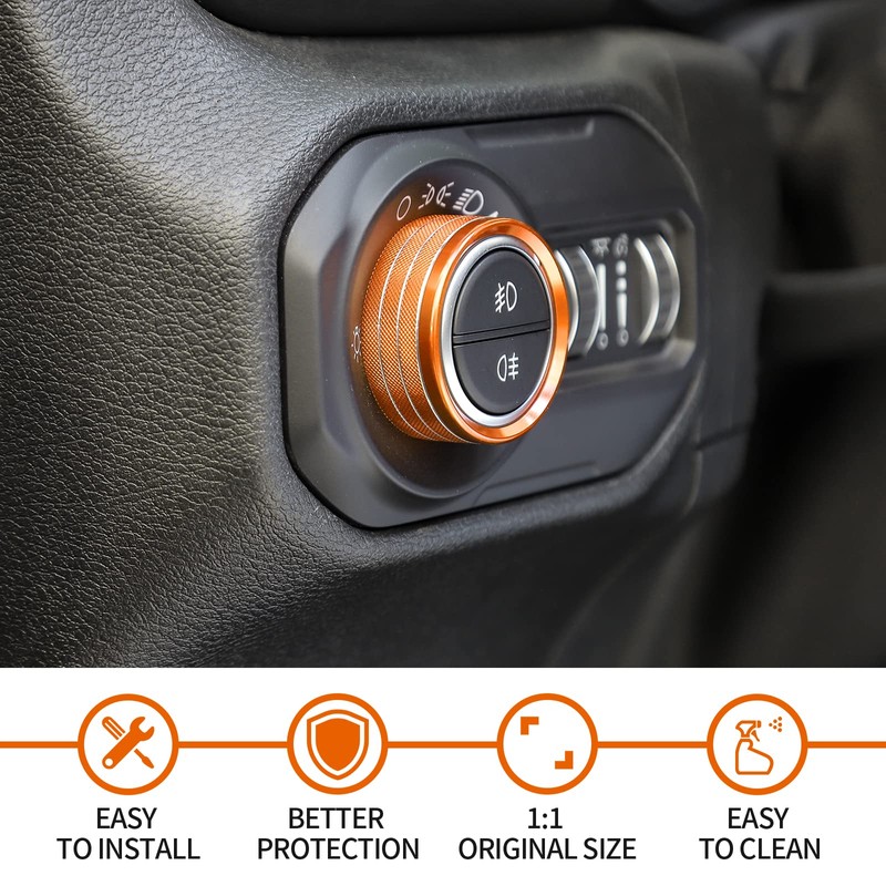 JeCar Center Console Switch Knob Cover AC/Headlight Button Trim Aluminum