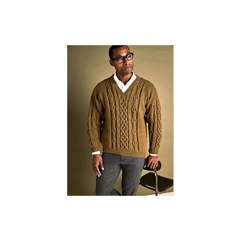 Wendy Aran Knitting Pattern for Mens Cable Knit V Neck