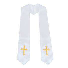 UIALECG Unisex Clergy Stole with Embroidery Cross 72", Traditional Choir Stole, White, 72"