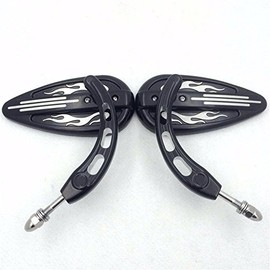 XKH- Motorcycle Black Flame Groove with Skull Stem Side motorcycle Mirrors Compatible with 1982 and Up universal to most Harley bike Dyna Touring Sposter CVO [B07FK4MWPH]