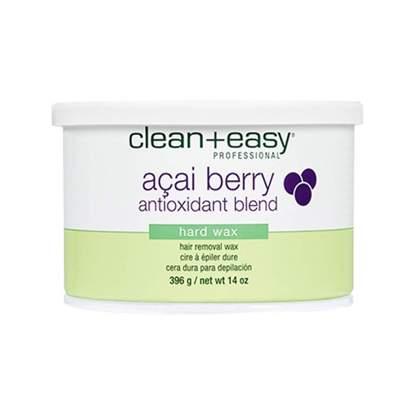 Clean + Easy Acai Berry Hard Wax, Non-Strip Hair Removal Depilatory Wax Treatment for Painless Full Body, Bikini Brazilian Waxing, Removes Fine to Coarse Hairs, Perfect for Delicate Skin, 14 oz