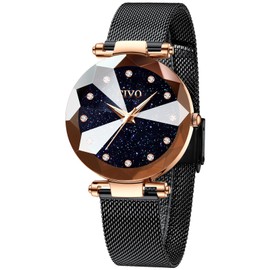 CIVO Women's Watch Waterproof Stars Bracelet Elegant Casual Quartz Watch for Women Mesh Fashion Creative, B-2 black., Bracelet