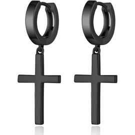 Mens Earrings Men Cross Earrings Black Cross Earrings for Men Black Cross Drop Earrings Black Cross Dangling Earrings for Men Hoop Cross Black Earrings for Men Black Dangle Cross Earrings Silver Cross Earrings Black