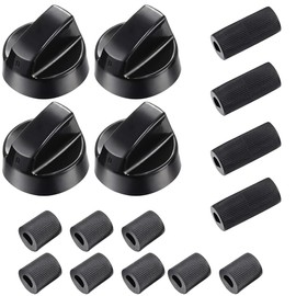 4-Pack Universal Oven/Stove/Range Control Knobs Replacement Kit with 12 Adapters - Heat-Resistant, Quick Install, Verify Dimensions for Perfect Fit (Black