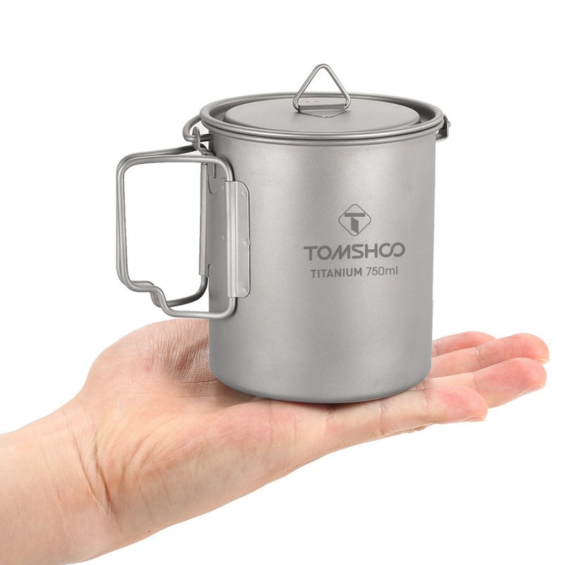 TOMSHOO Ultralight 750ml Titanium Pot Portable Titanium Water Mug Cup