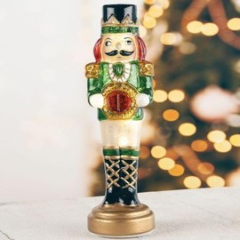 Lillian Vernon LED Nutcracker Christmas Decoration; Glass, 13”T with Gold Base.
