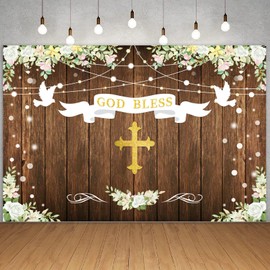 God Bless Baptism Backdrop First Holy Communion Decorations Christening Hanging Party Favors for Party God Bless Baptism Supplies