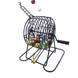 JUNWRROW Deluxe Bingo Game Set-6 Inch Metal Cage, Master Board,75 Colored Balls, 50 Bingo Cards,500 6 Color Mix Chips and 2 Bags,Ideal for Large Groups