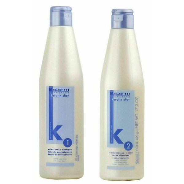 Salerm Cosmetics Keratin Shot Straightening Shampoo 500ml & Cream 500ml Duo