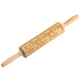 TableCraft Embossed Beech Wood Rolling Pin – 15.25 Inches, Snowflake Imprint for Holiday Baking, Durable Wood Rolling Pin for Cookies, Pastries & Fondant, Festive Carved Design, Handwash Recommended
