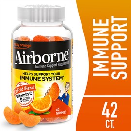 Airborne Airborne 750mg Vitamin C Immune Support Supplement Gummies for Adults, Zesty Orange Flavor, Gluten Free Crafted Blend with Powerful Antioxidants Vitamins C & E, 42 Gummies (2 Pack)
