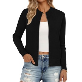 LILLUSORY Womens Zip Up Cardigan Sweaters Crew Neck Trendy Jackets Long Sleeve Outfits Fall Fashion 2025 Winter Clothing Black S