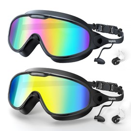 VegoVia Adult Swim Goggles 2 Pack, 180° Wide View Anti-Fog Pool Water Goggles Swimming Adult UV Protection No leaking Swim Glasses Waterproof for Men Women Youth Pool Beach Open Water