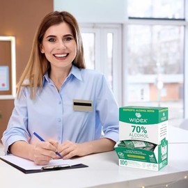 Wipex Toallitas con alcohol isopropílico al 70% – Bolsas envueltas individualmente, toallitas electrónicas y tecnológicas en caja dispensadora, 100 un