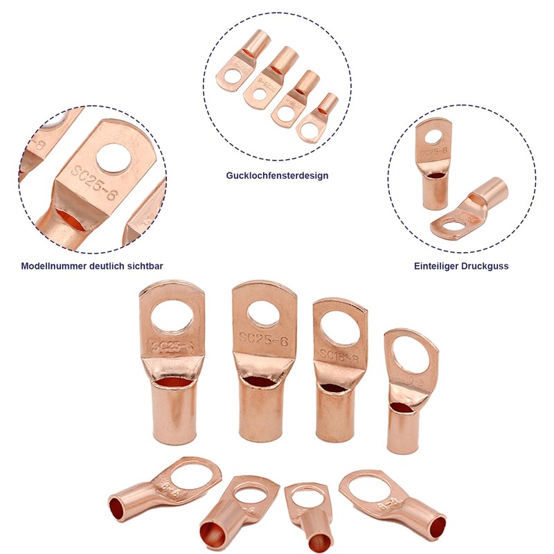 Pack of 20 Cable Lugs 10 mm2 Pipe Cable Lug