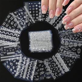 30 Sheets Star Moon Nail Stickers Cute Little Cat Nail Art Stickers 3D Silver Heart Nail Decals Self-Adhesive Retro Nail Supplies Line Flower Leaf Nail Art Design Manicure for Women DIY Acrylic Nails