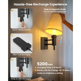 TECOMLIGHT Rechargeable Battery Operated Wall Sconces Set of 2, Wireless LED Wall Lights with Remote & On/Off Pull Chain, Wall Mounted Lamp Lighting Fixture for Bedroom Living Room, Matte Black