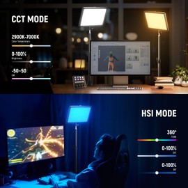 NEEWER GL25C LED RGB Streaming Key Light, APP/PC Control 25W 2500Lux/0.5m 2900K-7000K CRI95+/TLCI97+ Full RGB Dimmable Edge Emitting Silent Webcam Video Light with Desk Stand