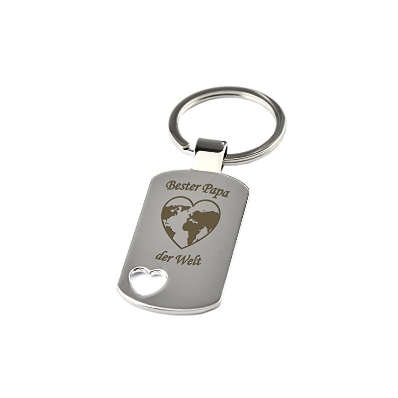 Keyring with Heart Cut-Out and Engraving "Bester Papa der Welt"