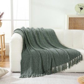 Moonline Boulce Knitted Throw Blanket - Cozy and Stylish Home Decor with Textured Basket Woven Pattern (50”x60,Olive Green)