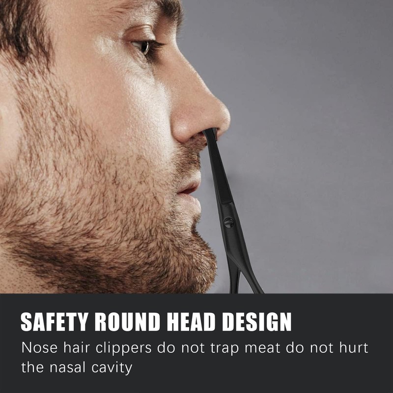 Premium Nose Hair Scissors 2Pcs, Black Curved Safety Blades with