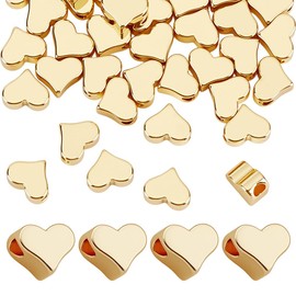 PH PandaHall 14K Gold Heart Beads 60pcs Love Spacer Beads Metal Bracelet Bead Long-Lasting Craft Bead for Wedding Jewelry Making DIY Necklace Bracelet Earrings, 4.8x5.8 mm