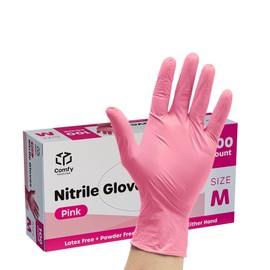 Comfy Package [100 Count Pink Nitrile Disposable Gloves - Latex Free and Rubber Free, Non-Sterile Powder Free Gloves - Large