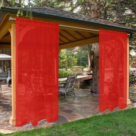 SpaceDresser Waterproof Outdoor Sheer Curtains for Patio - 2 Panels Rod Pocket Indoor Voile Sheer Curtain for Living Room,52W x 84L inch, Red