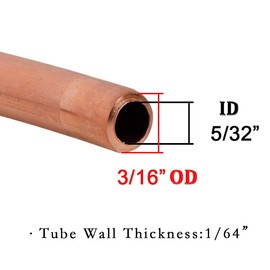 Quickun Copper Tube 5/32" ID × 3/16" OD (4-5mm) Seamless Round Pipe Tubing (3.28FT)