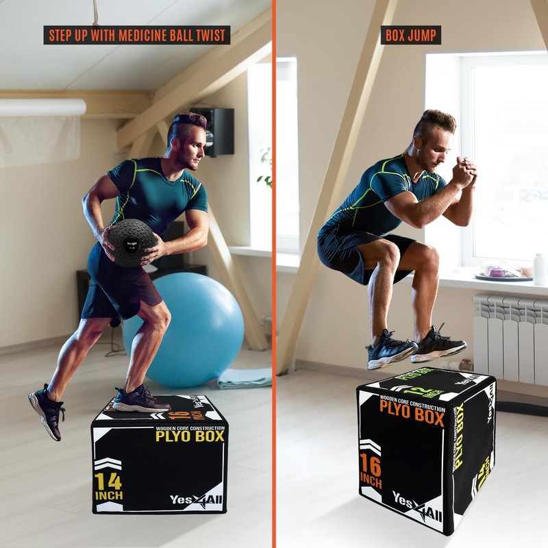 Yes4All 3-in-1 Soft-Padded Plyo Box With Wooden, Non-Slip Multi-Use Cushioned
