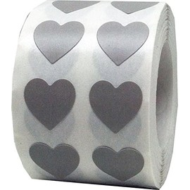 Grey Heart Semi-Gloss Stickers in 1/2" Inch, 1000 Adhesive Labels on a roll, Arts and Crafts, Envelope Seals, Valentine's Day Gift Tags for Gift Giving