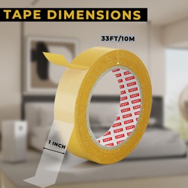 SWRT Double Sided Fabric Tape 1" x 33FT – Heavy Duty, Clear, No Residue, Strong Adhesion for Carpet, Crafts, Clothing, Outdoor & Indoor Use