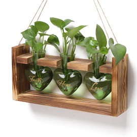 MTsigns MTsigns Plant Terrarium Propagation Stations Faith Hope Love Hydroponics Home Garden Decoration Gift for Women with Wooden Stand Heart Shaped Colored Glass Vase