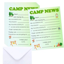 wootile Camp Greeting Cards 12 Sets Adventure Flat Cards for Travel Fill in The Blank Summer Camp Stationary for Letter Writing Boys Girls Campers (green)