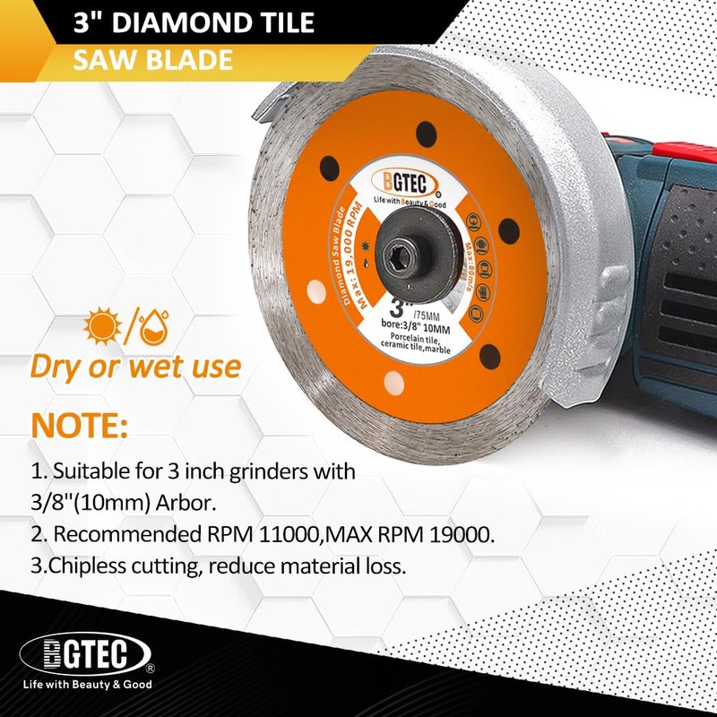 Diamond Tile Cutting Dics - BGTEC 3PCS Ceramic Tile Saw