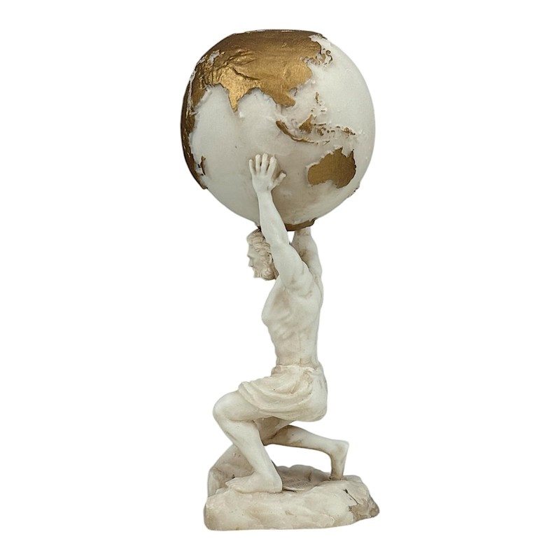 Atlas Titan God Statue Sculpture Figure Grey Patina Cast Marble
