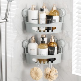 TAILI Shower Corner Shelves 2 Pack Corner Shower Caddy Suction Bathroom Shelf Small Bathroom Storage Triangle Shelf for Shampoo Conditioner Plastic Kitchen Accessories for Kitchen Drill-Free, Grey