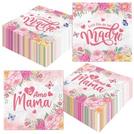 48Pcs Feliz Dia De Las Madres Napkins, Happy Mother’s Day Napkins Disposable Paper Luncheon Dinner Napkins Pink Floral Mothers Day Napkin for Mother's Day Supplies