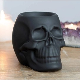 Ebros Gift Matte Black Gothic Skull Skeleton Ceramic Votive Candle Essential Oil Warmer