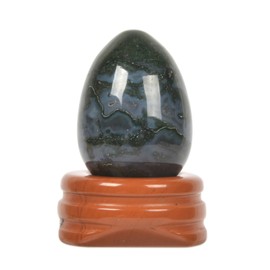 Justinstones Moss Agate Natural Gemstone Quartz 30mm Egg Shaped Crystal Healing Chakra Energy Balancing Meditation Home Office Decor Stone with Stone Stand