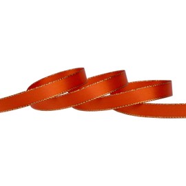 Ribbonitlux 3/8" Double Face Satin Ribbon with Gold Edge 25 Yards (761-Autumn Orange), Set for Gift Wrapping, Party Decor, Wedding and Craft