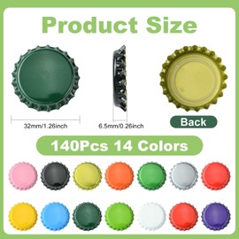 LiQunSweet - Tapones redondos planos para botella de cerveza de 140 unidades, 14 colores, para manualidades, joyería, pendientes, llaveros, manualidades, decoración de pared, accesorios a granel