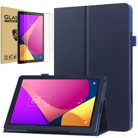 Zukof Case for TCL TAB 8 LE Case with Tempered Glass Screen Protector (Model 9137W) 2023 Release, Folio PU Leather Protective Stand Tablet Cover with Pencil Holder-Metro PCS (Navy Blue)